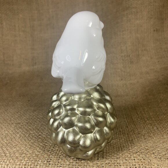 Percher 4.5" Porcelain Bird on Pinecone Abbott China Painted Gold Pinecone - Picture 4 of 6